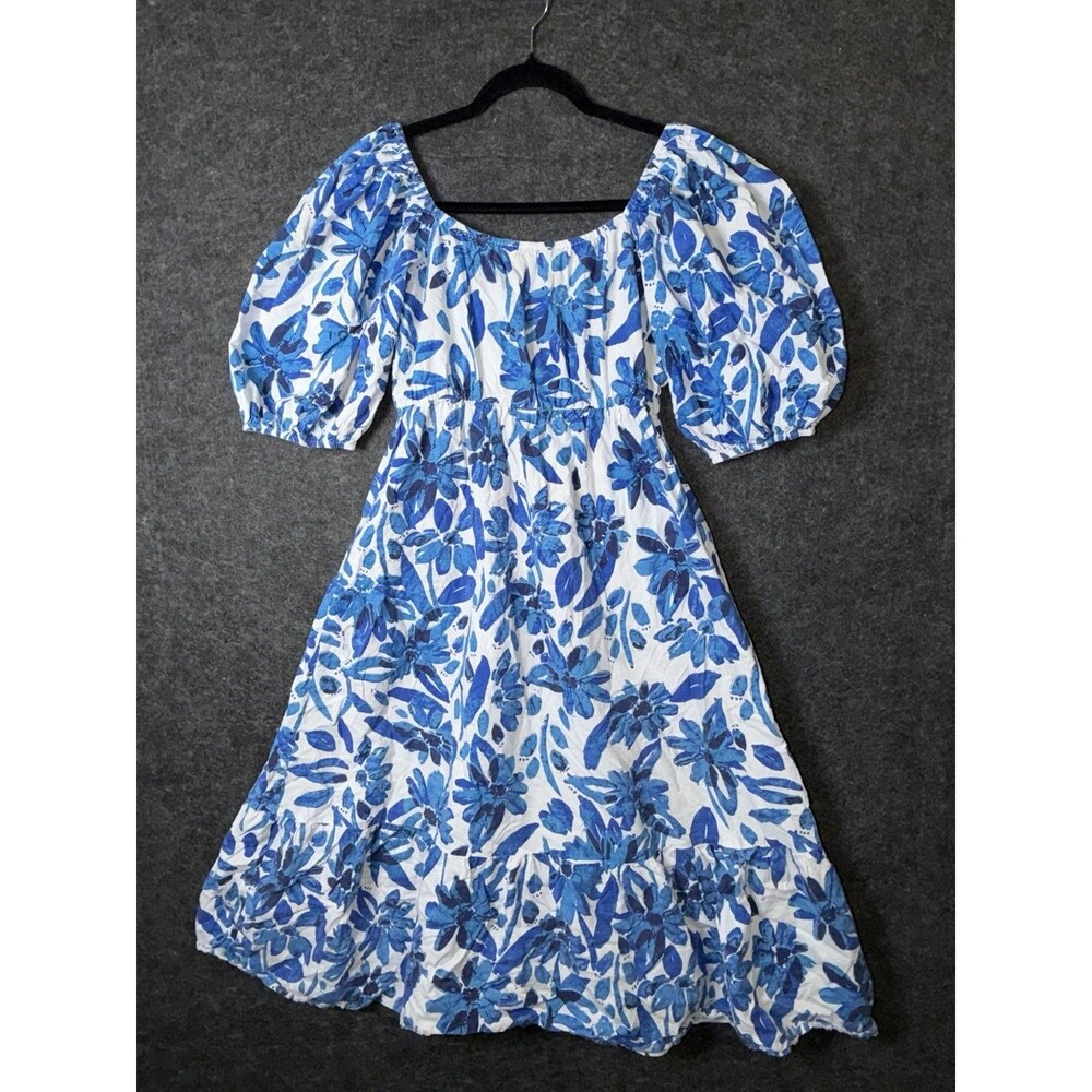 See and Be Seen Women's S 100% Cotton Floral Midi Dress Puff Sleeve Wrap Bodice - Picture 6 of 9